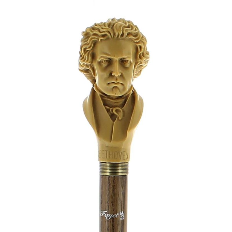 Tête « Beethoven » en résine imitation ivoire sur bâton en frêne