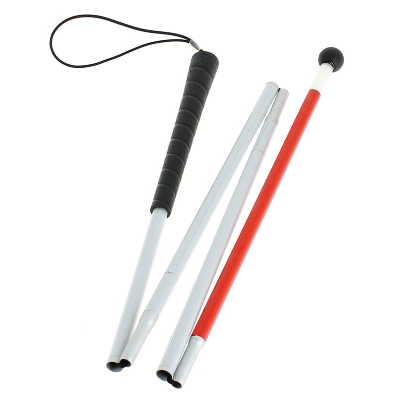 Folding cane for the visually impaired with black swivel ball bearing