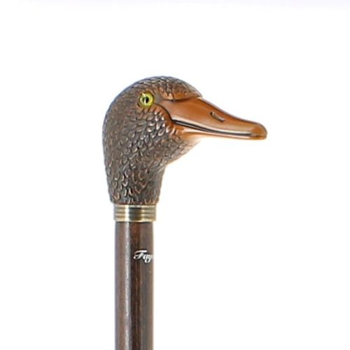 Canard en résine sur bâton en hêtre teinté foncé