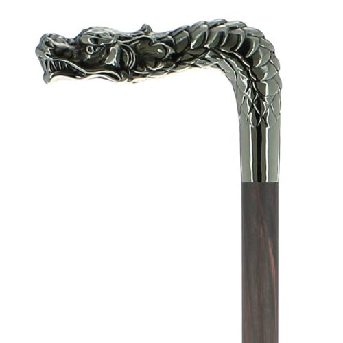 Canne épée - dragon en métal argenté