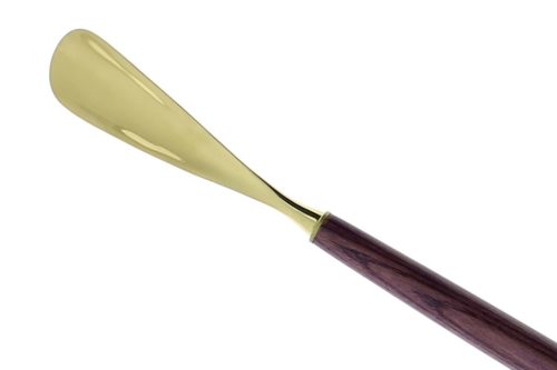 Shoehorn and back-scratcher in ash wood, purple color and in brass and zinc