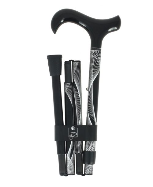 Black and silver folding cane