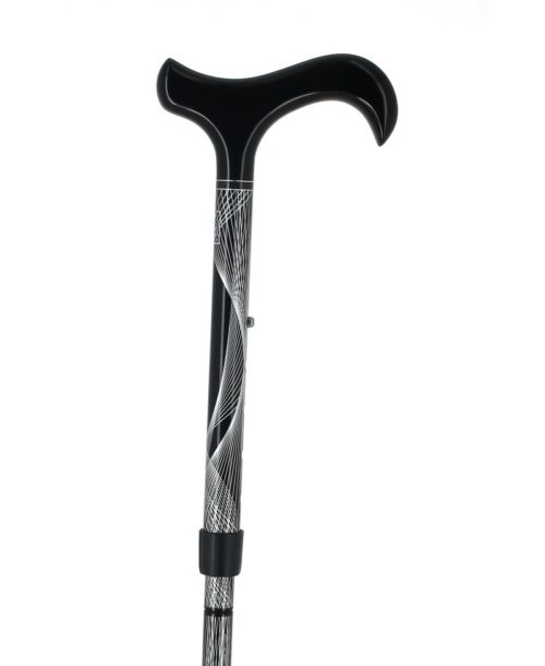 Black and silver folding cane