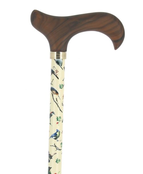 Adjustable beige aluminium cane with bird motif