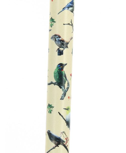 Adjustable beige aluminium cane with bird motif