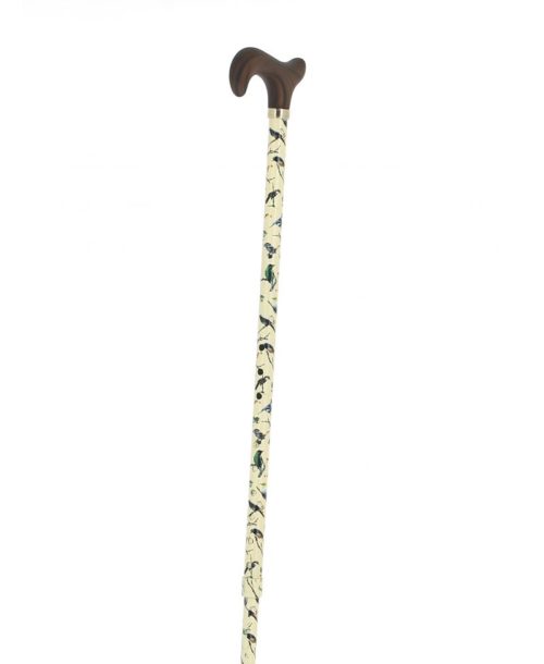 Adjustable beige aluminium cane with bird motif