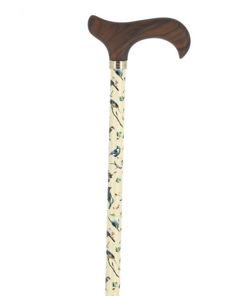 Adjustable beige aluminium cane with bird motif