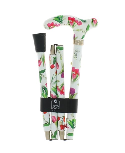 Canne pliante en aluminium motifs tulipe et muguet