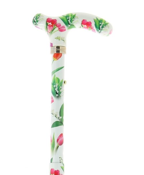 Canne pliante en aluminium motifs tulipe et muguet