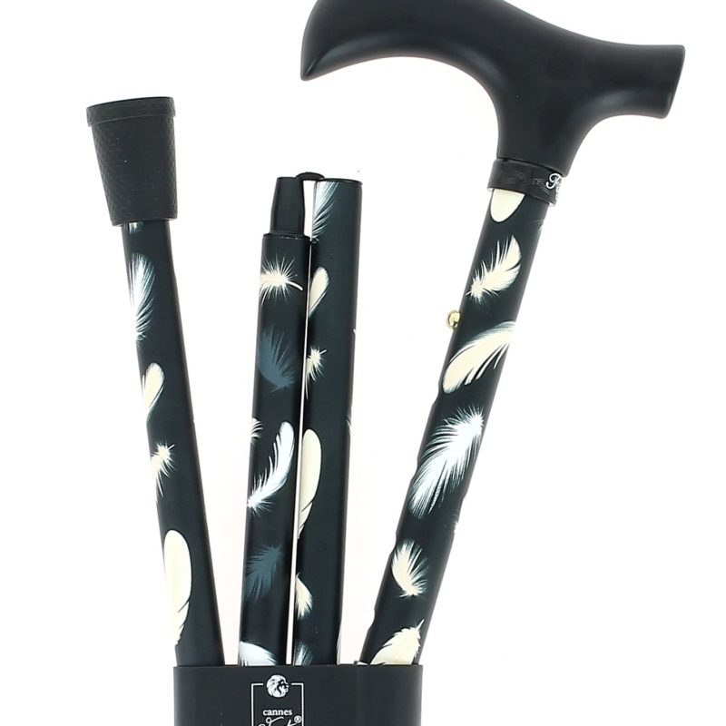 Canne pliante en aluminium motifs plumes